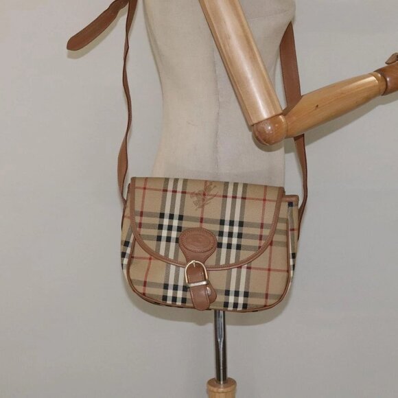 Burberrys Nova Check Shoulder Bag PVC Beige Gold Auth BA2017 - Picture 3 of 16